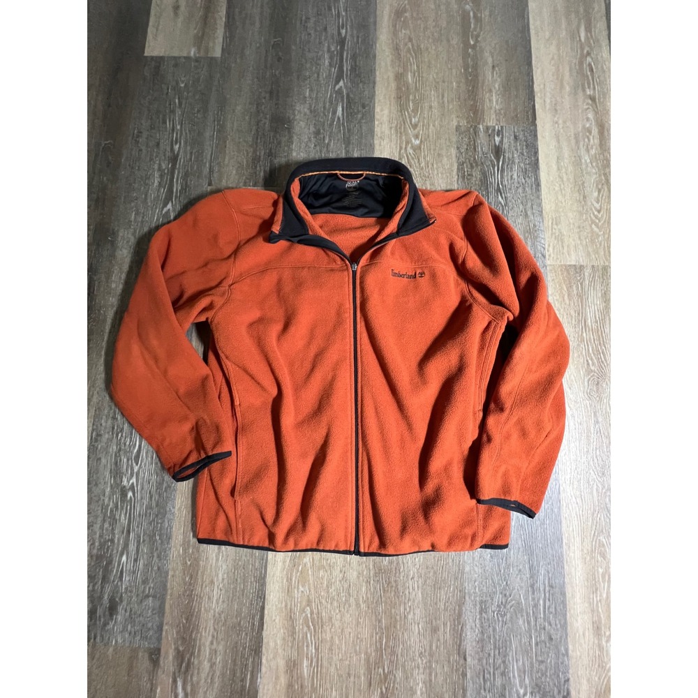 Timberland Fleece Jacket Mens XL Orange Good Full Zip Mock Neck Logo Outdoor‎